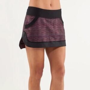 Lululemon Run For All Mini Tennis Skirt Skort Plum Burgundy Space Dye Black 6